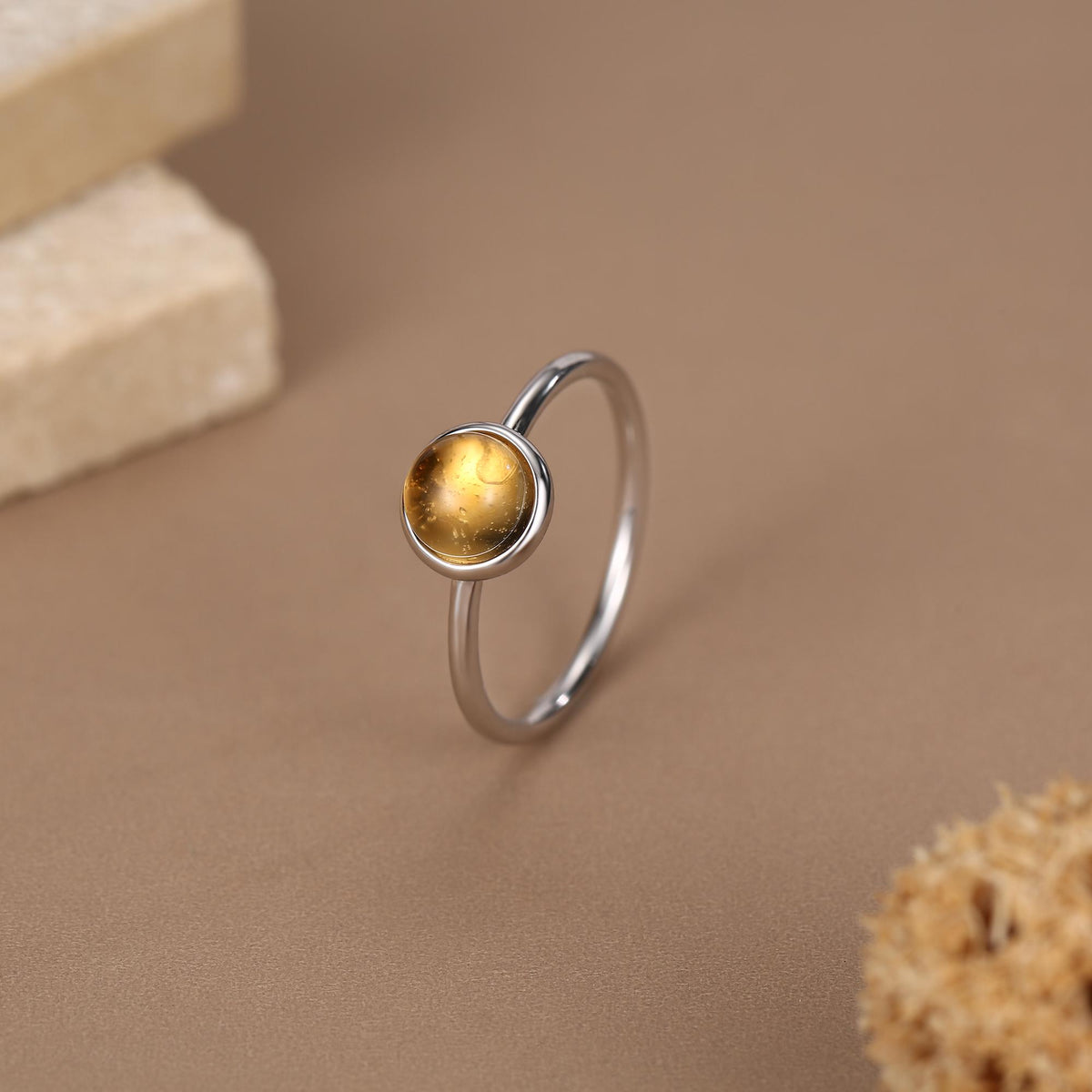 6mm Yellow Citrine Bezel Gemstone Ring