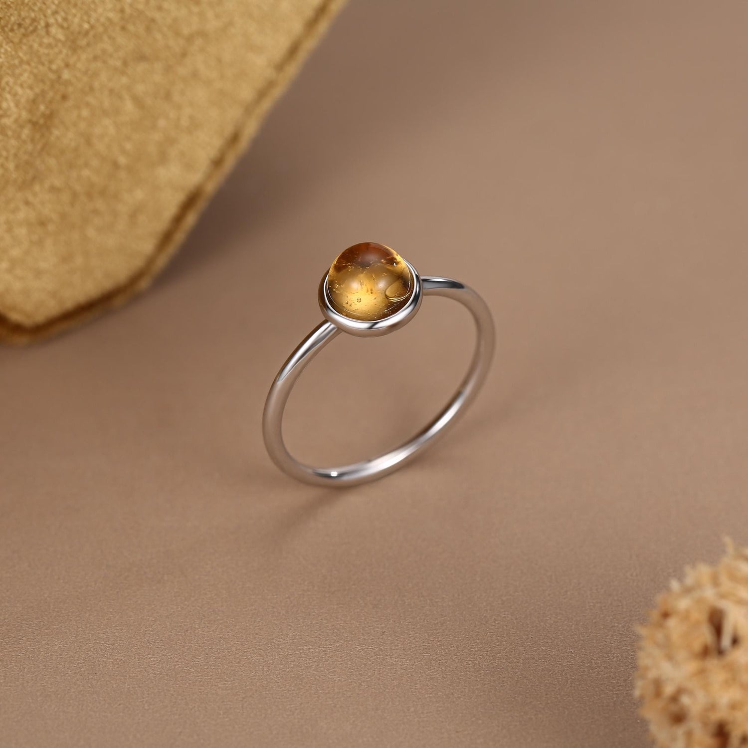 6mm Yellow Citrine Bezel Gemstone Ring