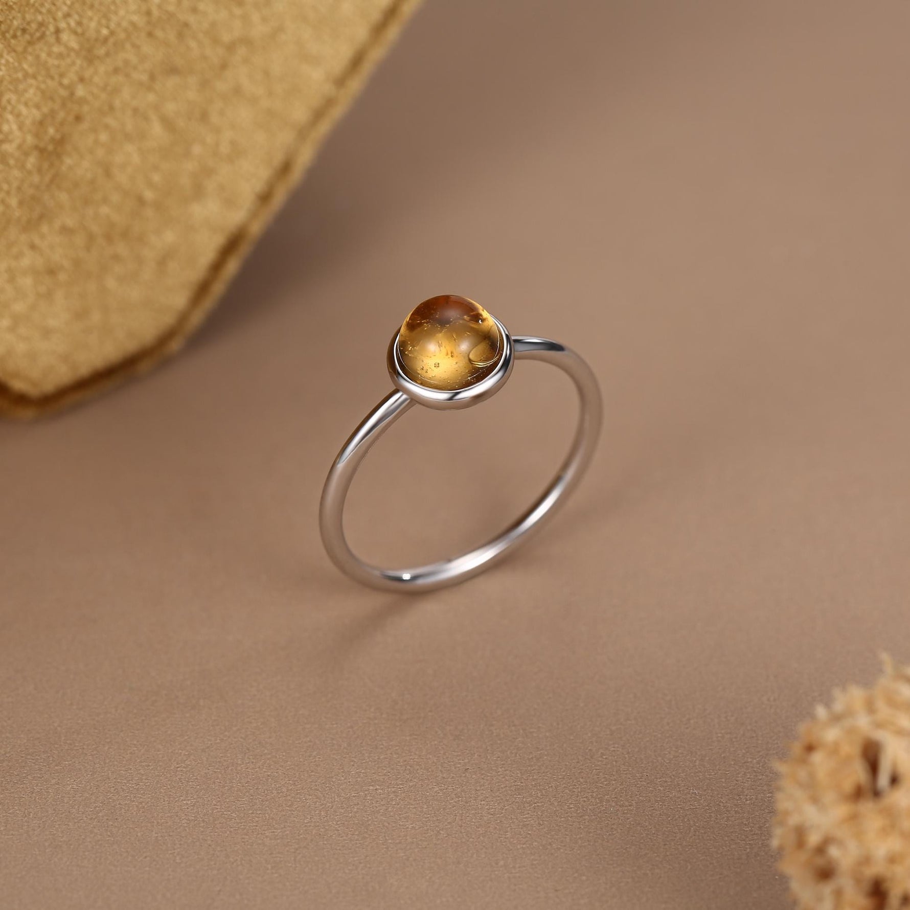 6mm Yellow Citrine Bezel Gemstone Ring