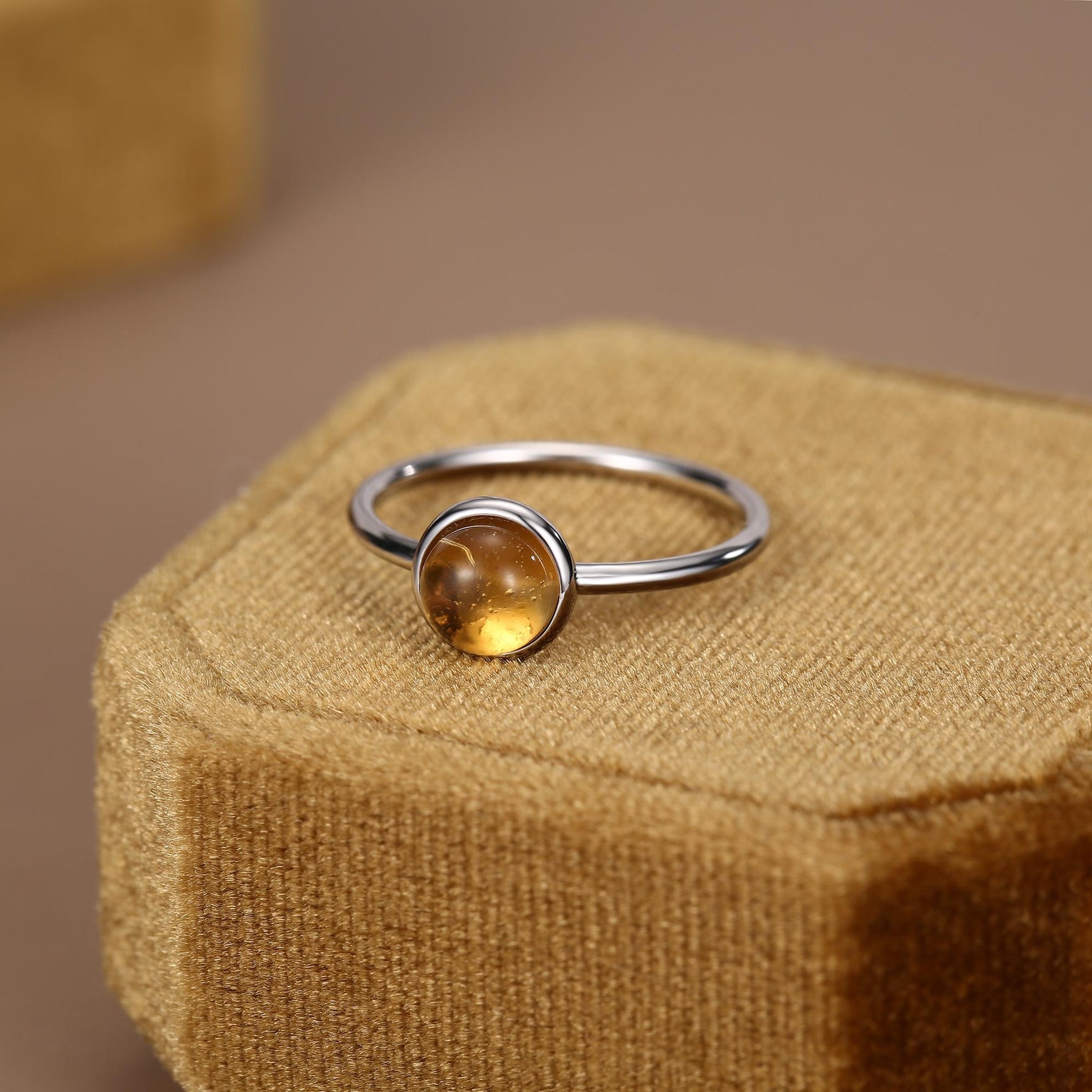 6mm Yellow Citrine Bezel Gemstone Ring