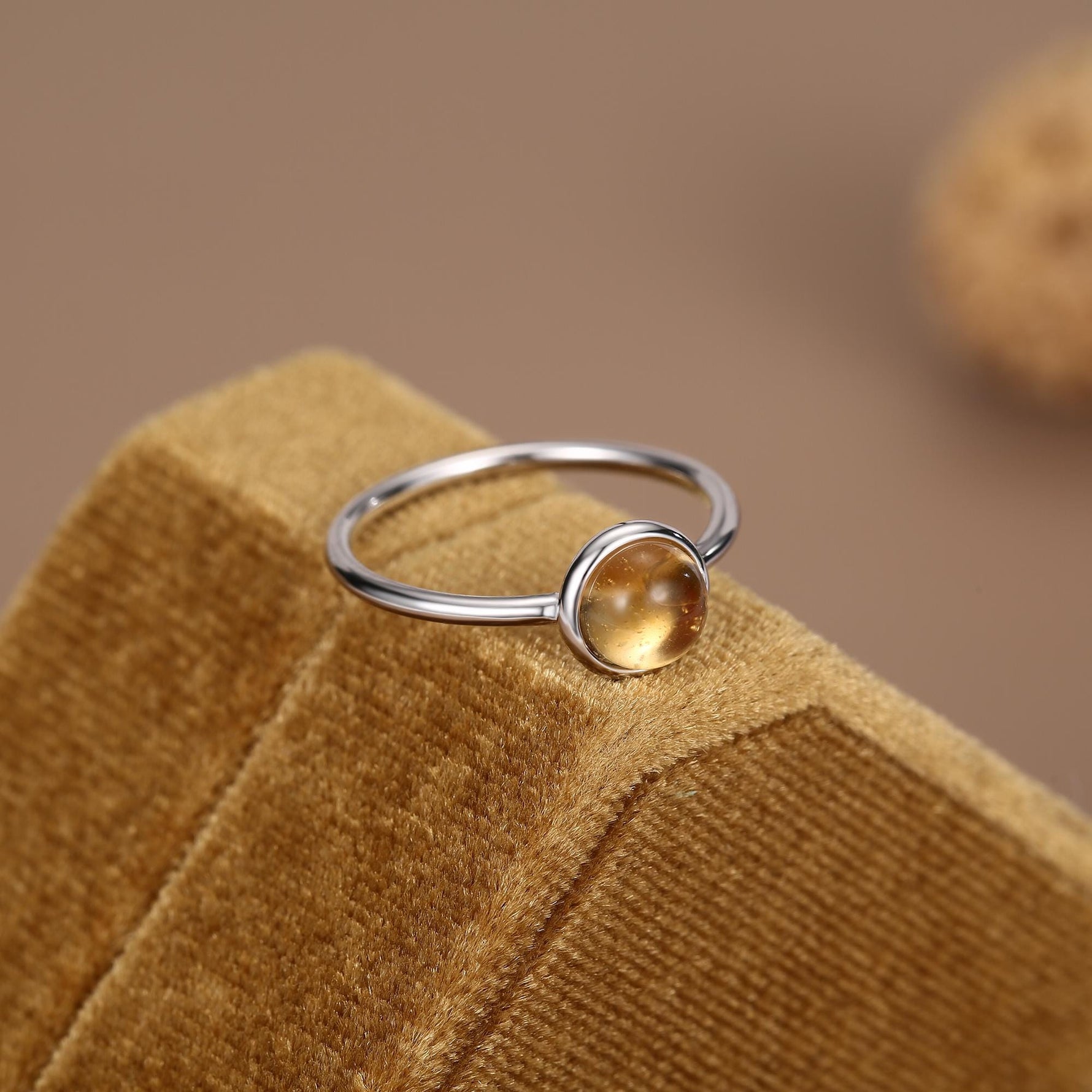 6mm Yellow Citrine Bezel Gemstone Ring