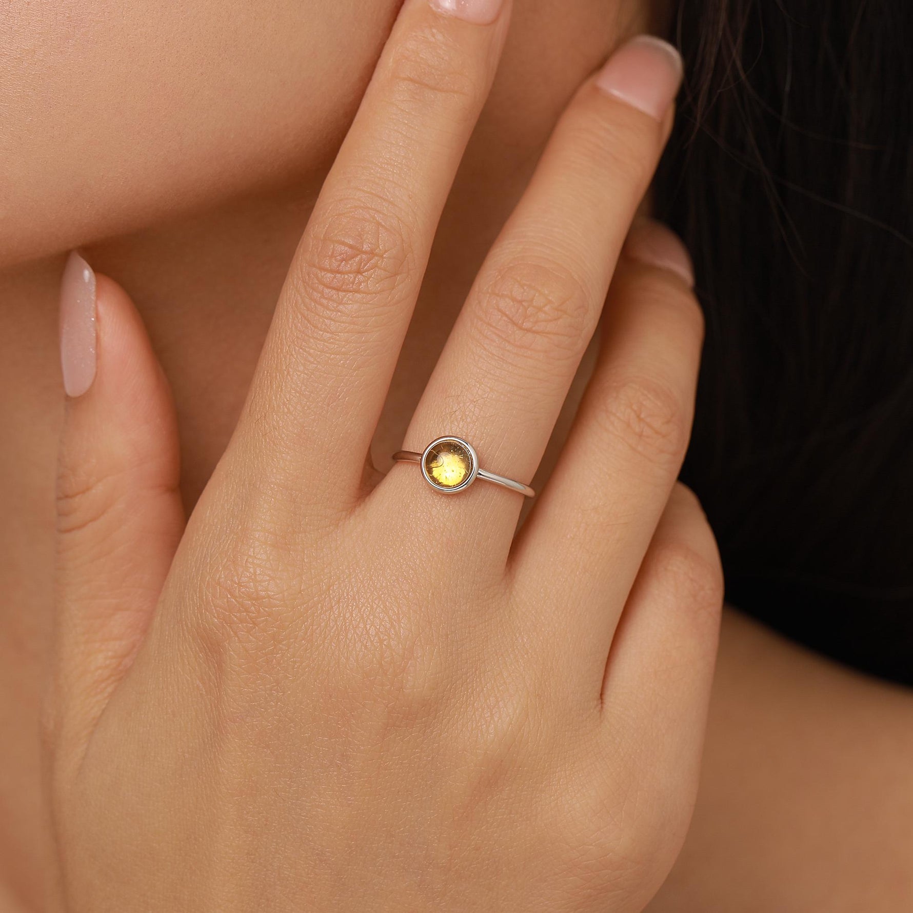 6mm Yellow Citrine Bezel Gemstone Ring