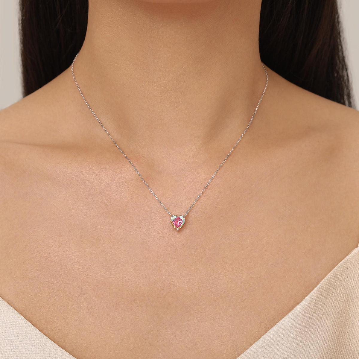 Aurora CZ Heart Charm Necklace