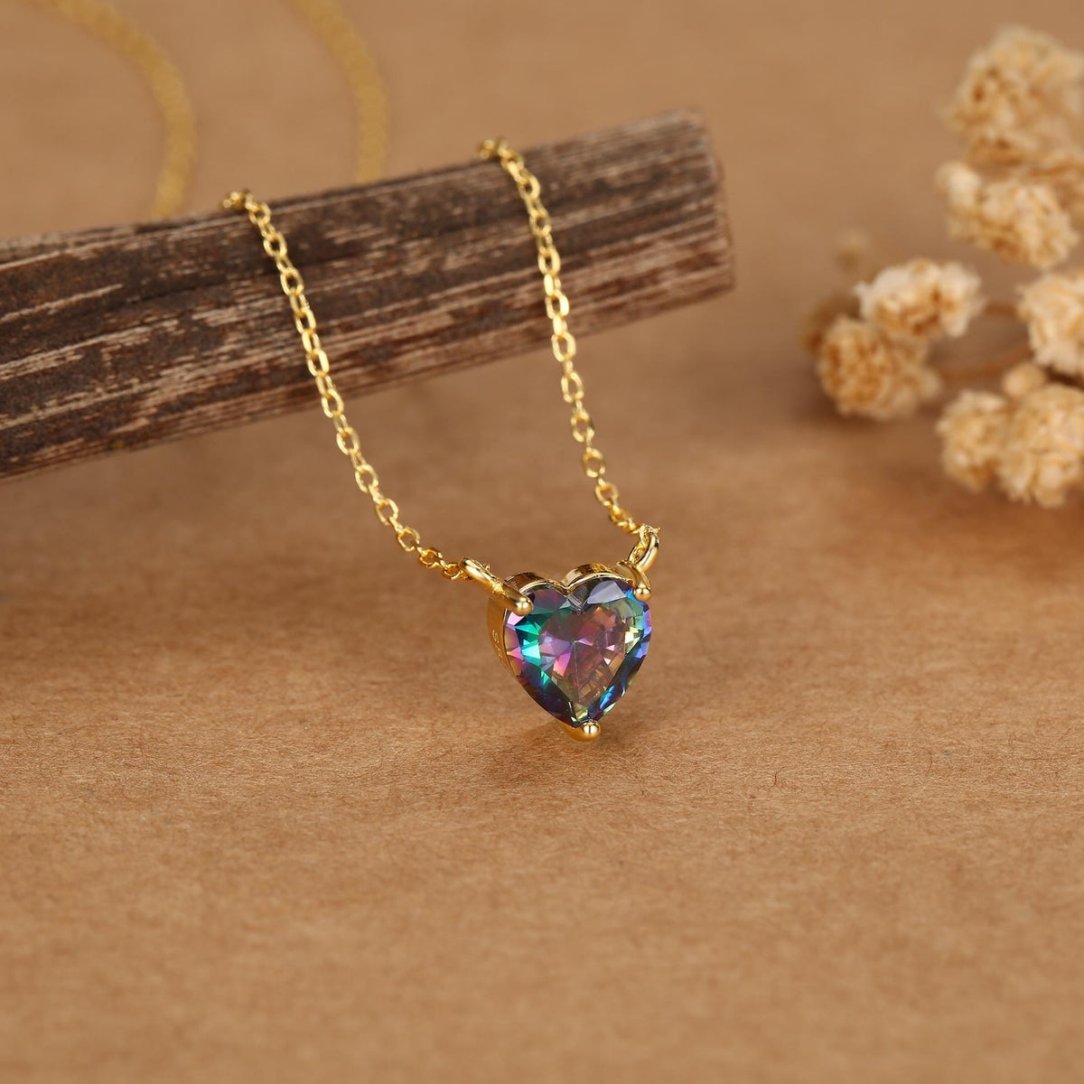 Mystic CZ Heart Charm Necklace