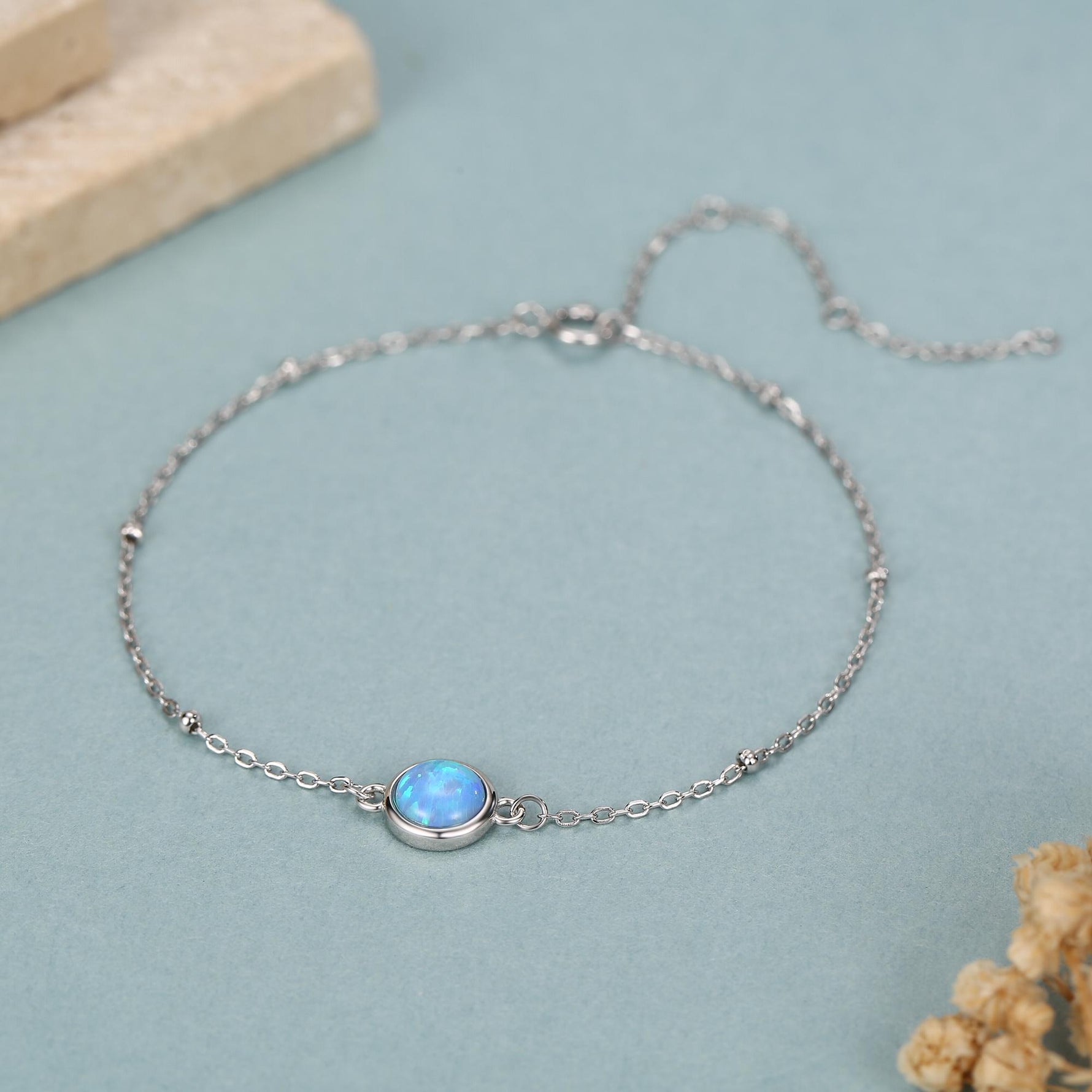 Blue Opal Gemstone Bracelet with Satellite Chain
