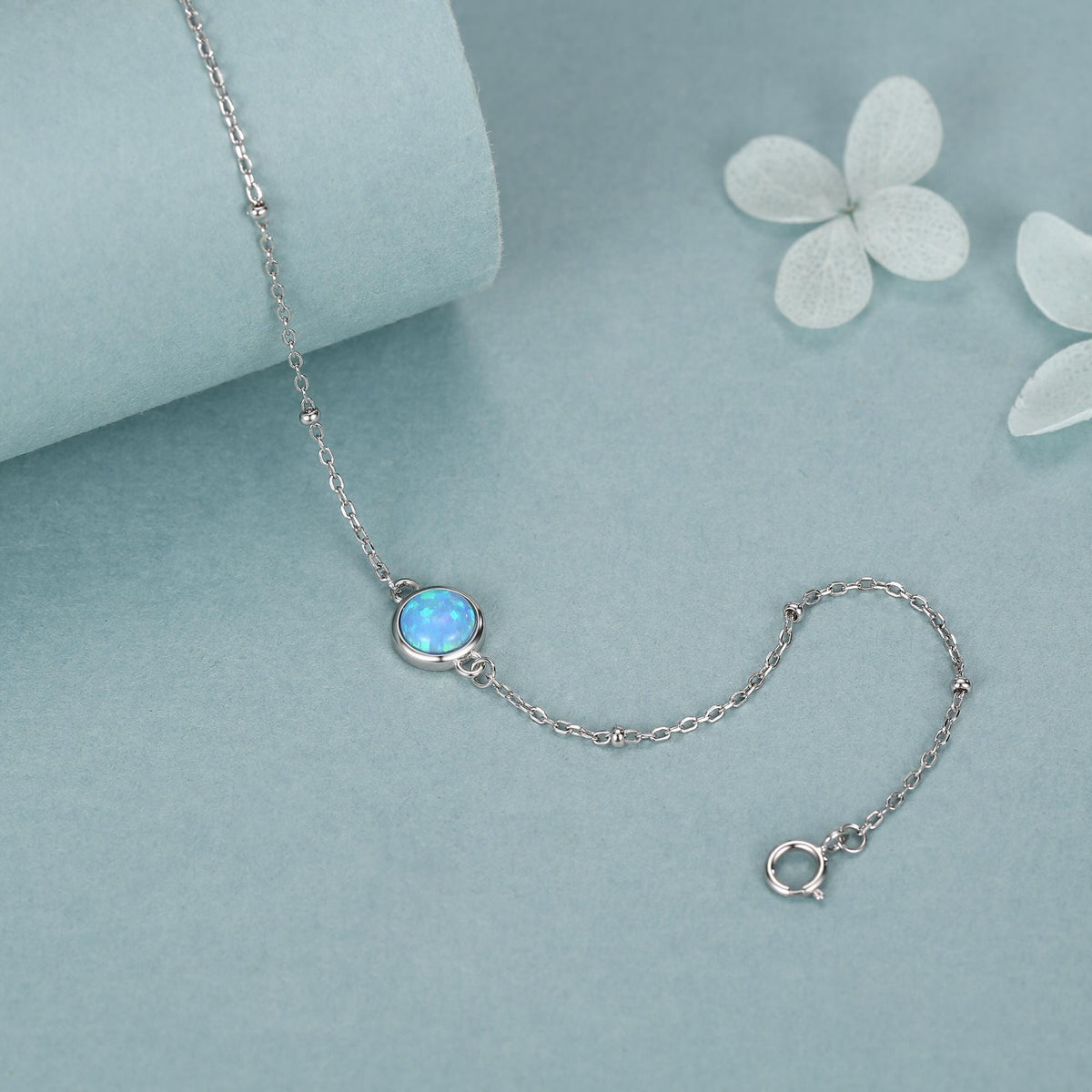 Blue Opal Gemstone Bracelet with Satellite Chain