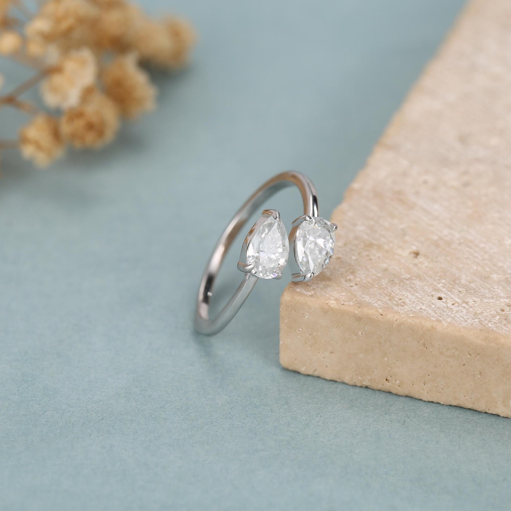 Toi et Moi Pear Cut Moissanite Open Ring