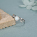 White Opal and Olive Leaf Gemstone Ring