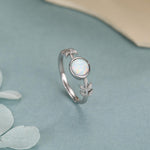 White Opal and Olive Leaf Gemstone Ring