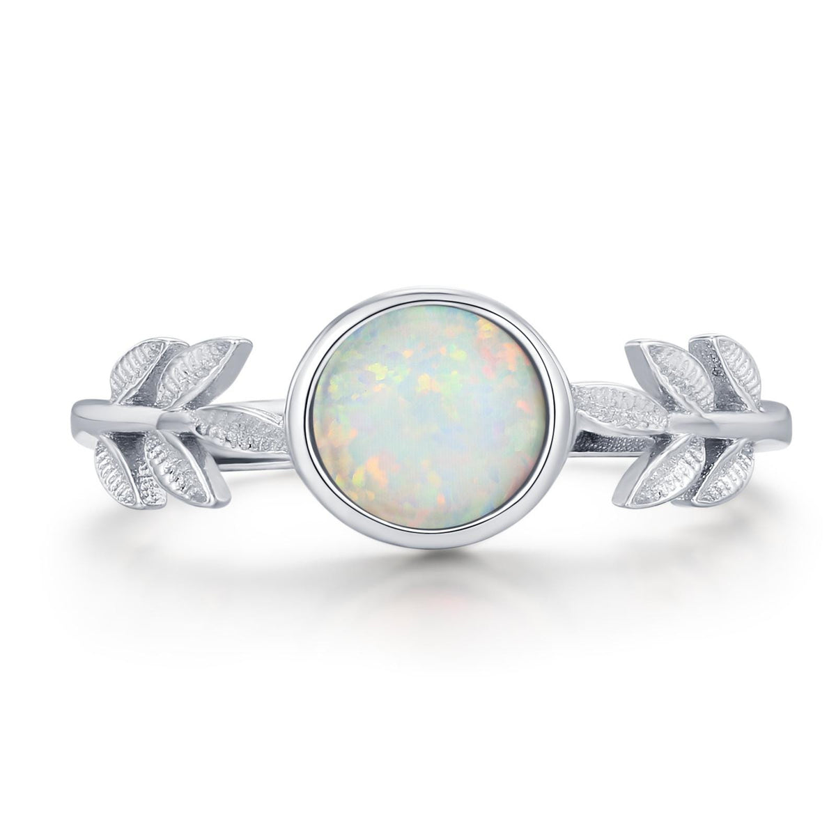 White Opal and Olive Leaf Gemstone Ring