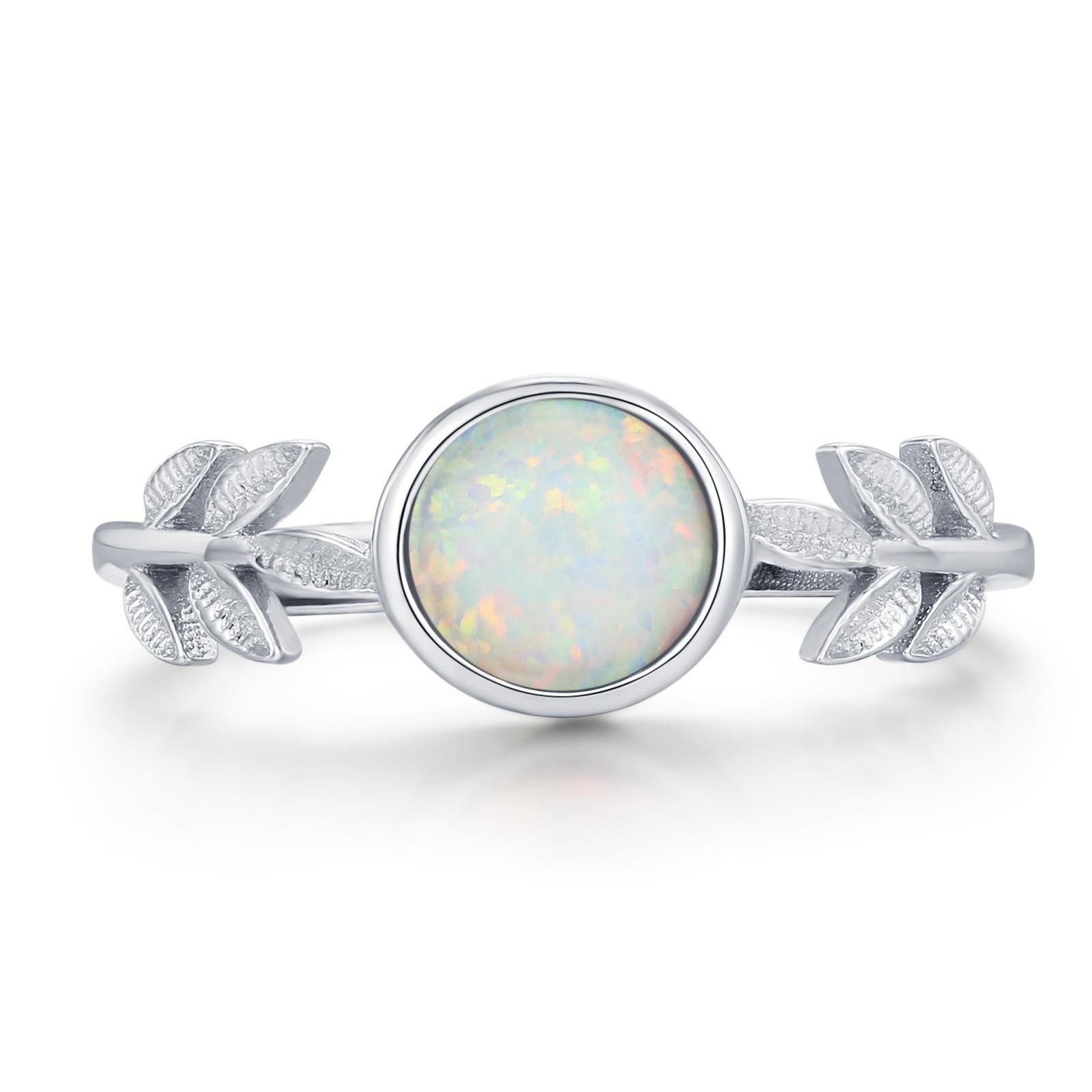 White Opal and Olive Leaf Gemstone Ring