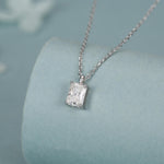 Sterling Silver Radiant Cut Emerald Shape Moissanite Necklace