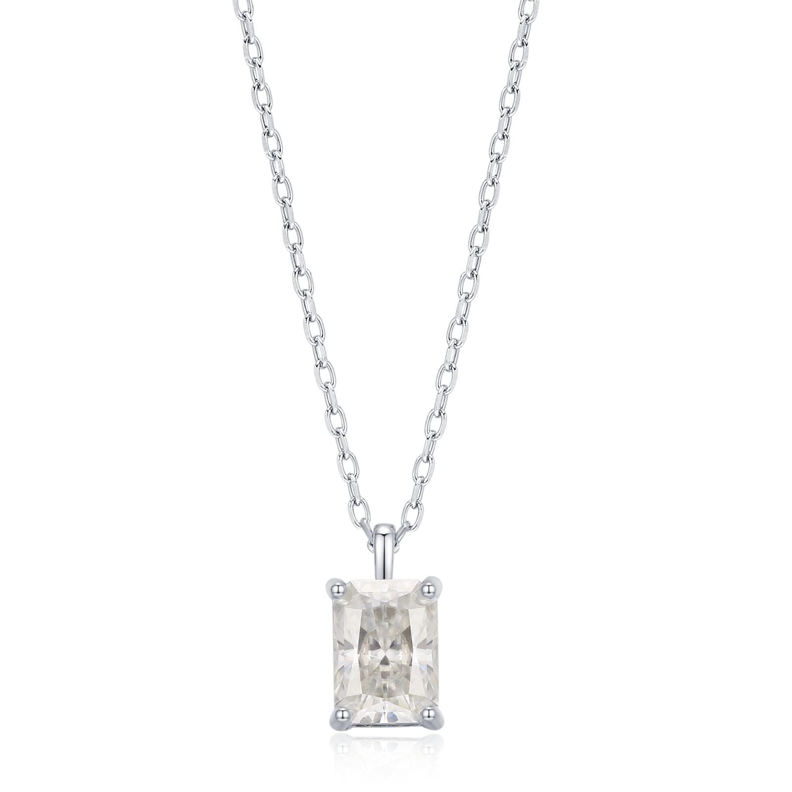 Sterling Silver Radiant Cut Emerald Shape Moissanite Necklace