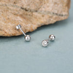 Small Pair of CZ Crystal Earrings in Sterling Silver, Rose Gold and Silver, Screw Back Earrings - helix ,cartilage , conch, tragus