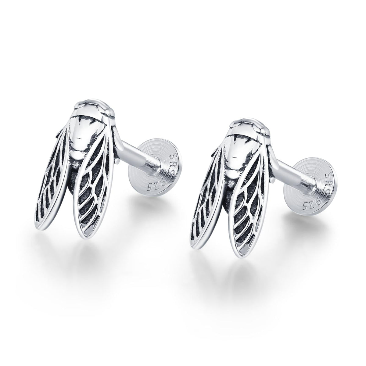 Sterling Silver Cicada 16G Flat Back Stud Earrings