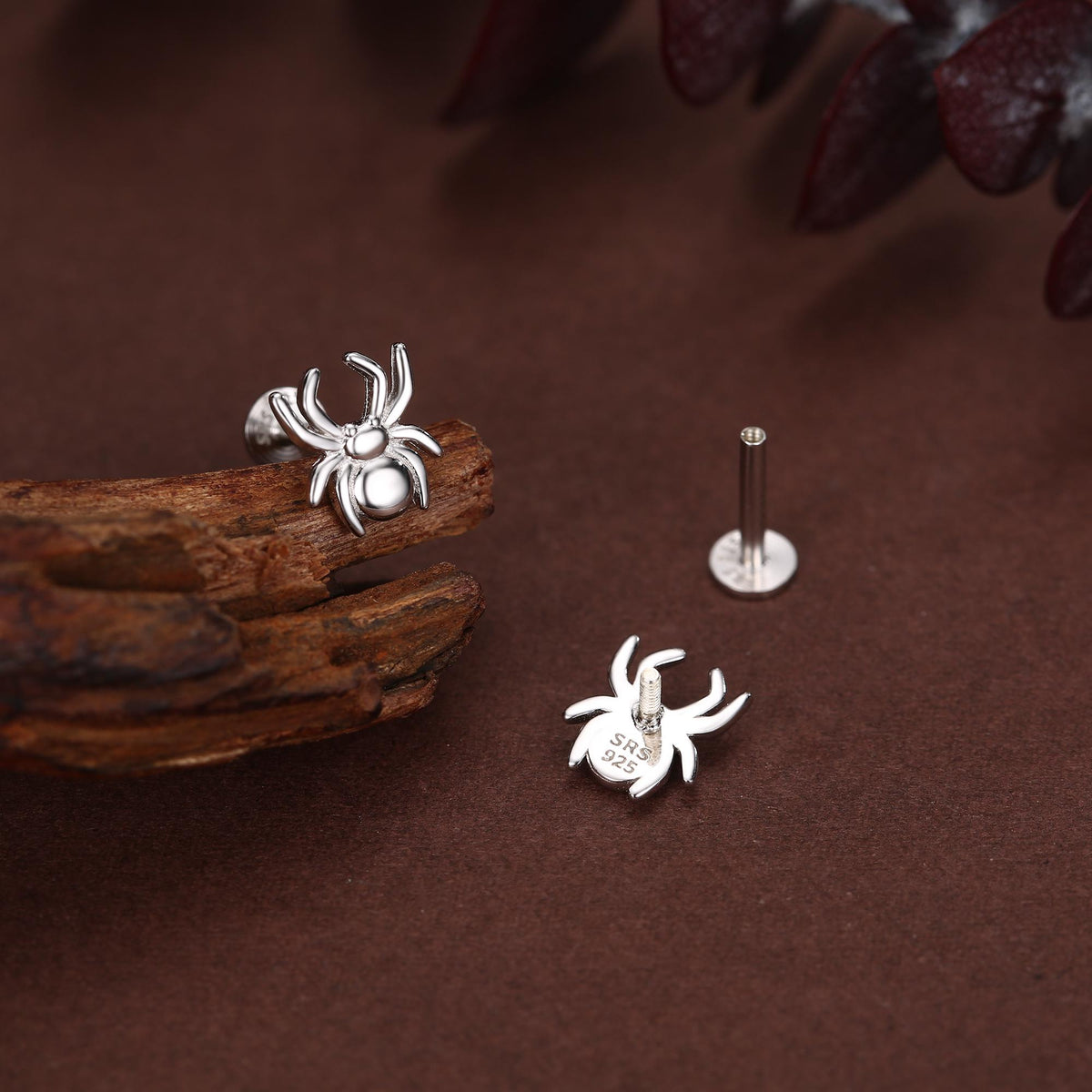 Sterling Silver Spider 16G Flat Back Stud Earrings