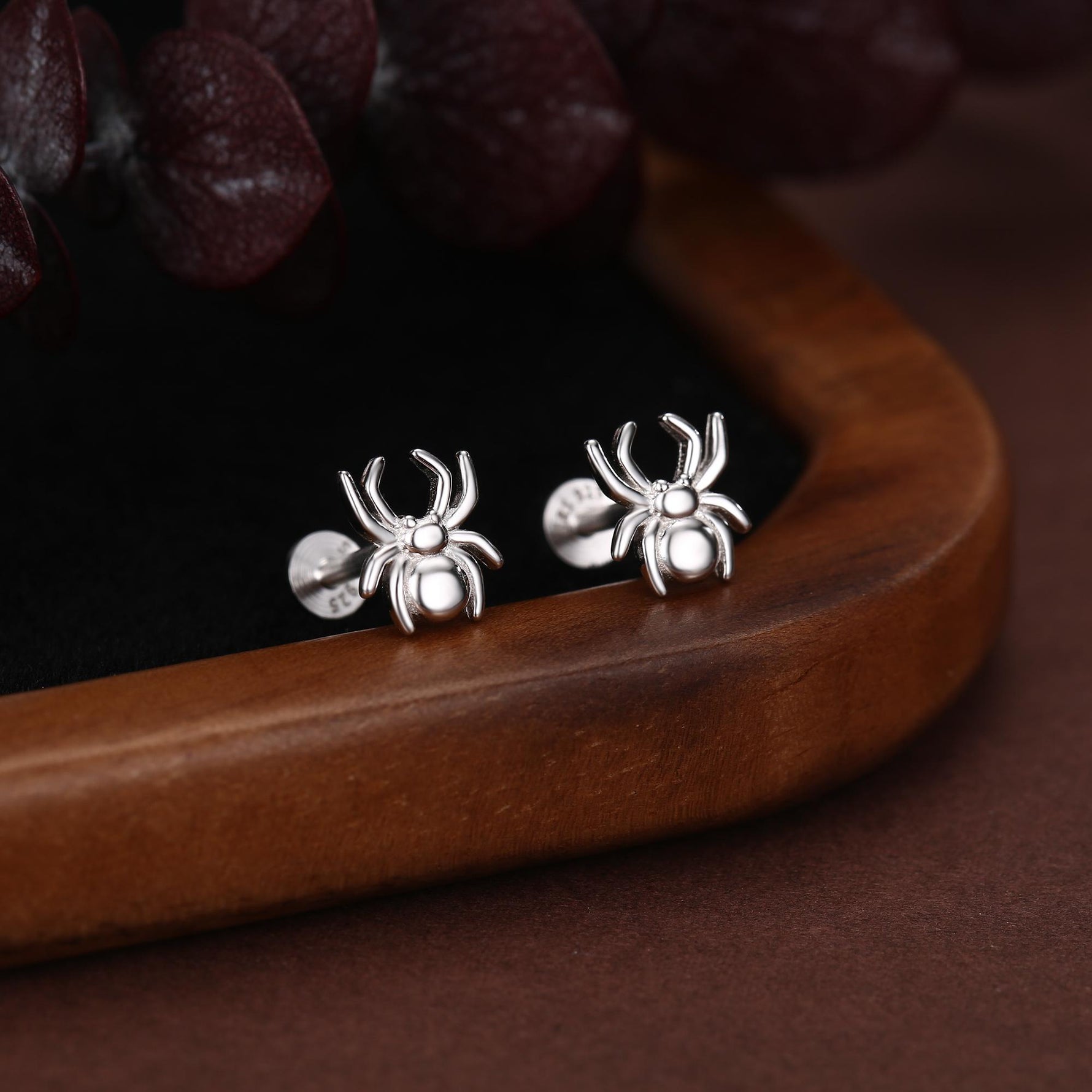 Sterling Silver Spider 16G Flat Back Stud Earrings