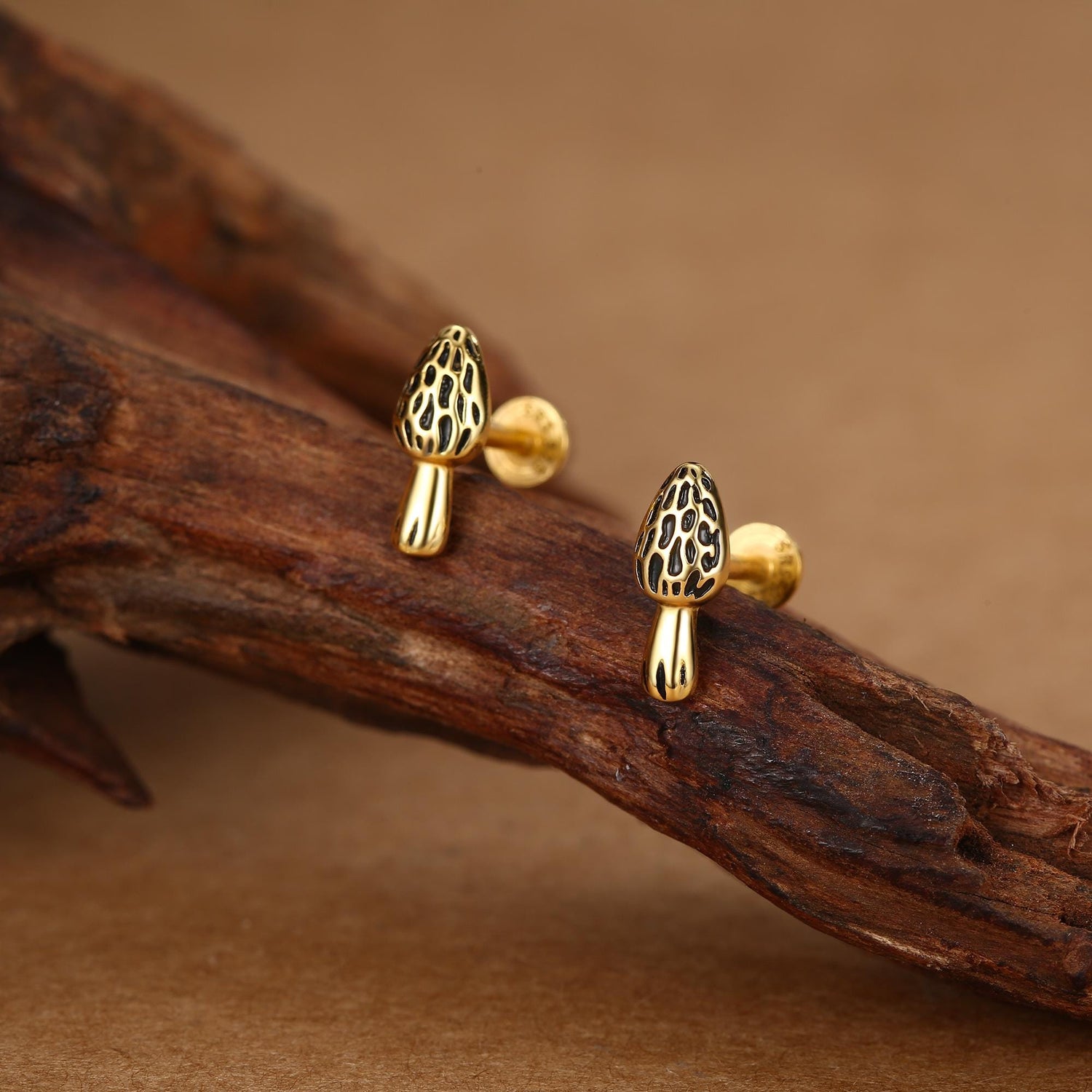 Sterling Silver Morel Mushroom 16G Flat Back Stud Earrings