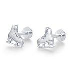 Sterling Silver Ice Skate 16G Flat Back Stud Earrings
