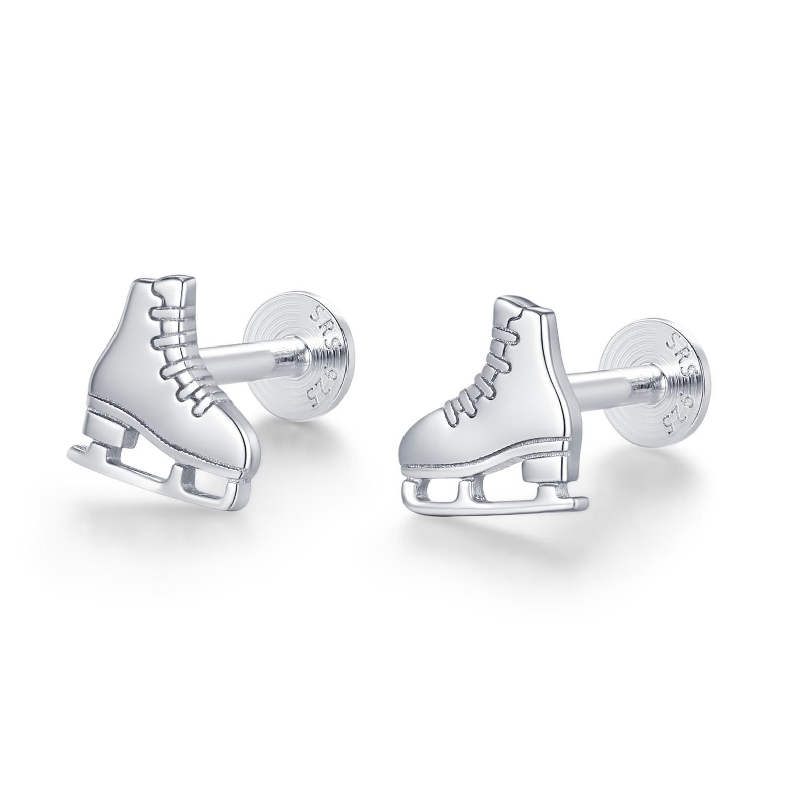 Sterling Silver Ice Skate 16G Flat Back Stud Earrings