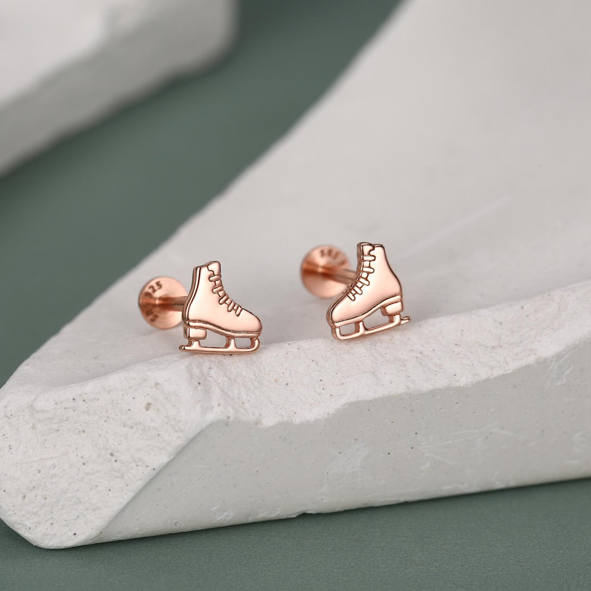 Sterling Silver Ice Skate 16G Flat Back Stud Earrings