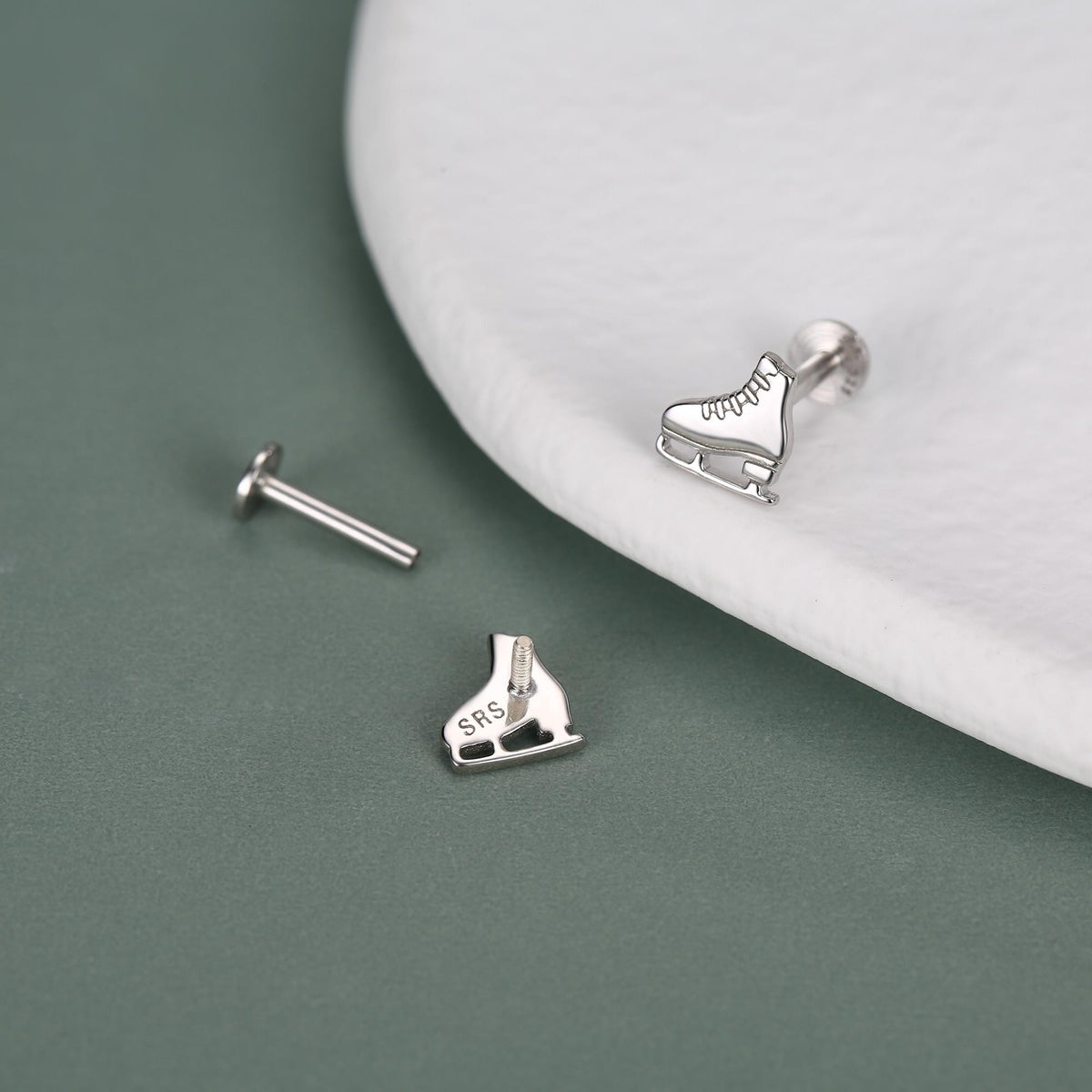 Sterling Silver Ice Skate 16G Flat Back Stud Earrings