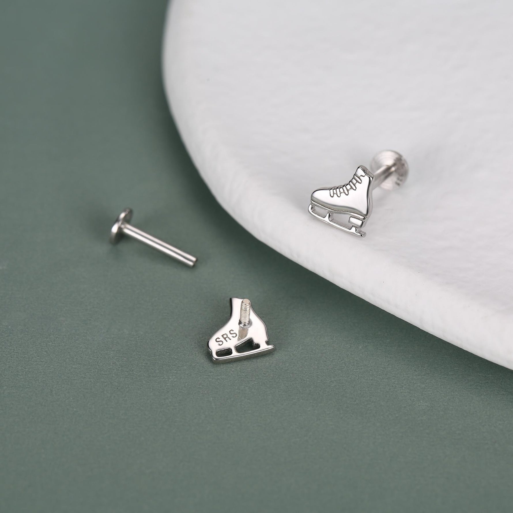 Sterling Silver Ice Skate 16G Flat Back Stud Earrings