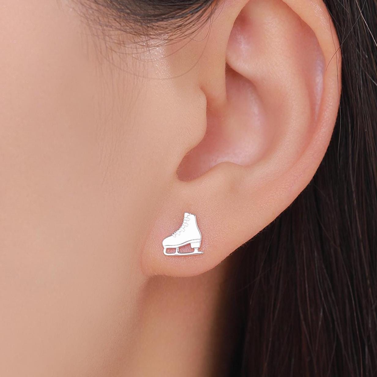 Sterling Silver Ice Skate 16G Flat Back Stud Earrings
