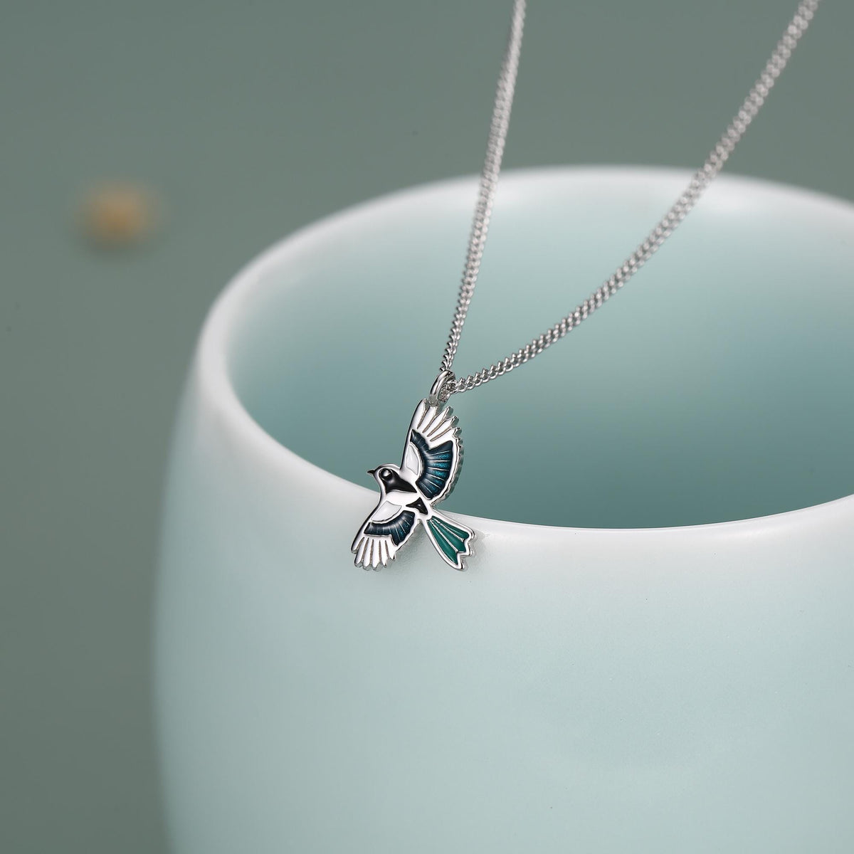 Sterling Silver Enamel Magpie Necklace
