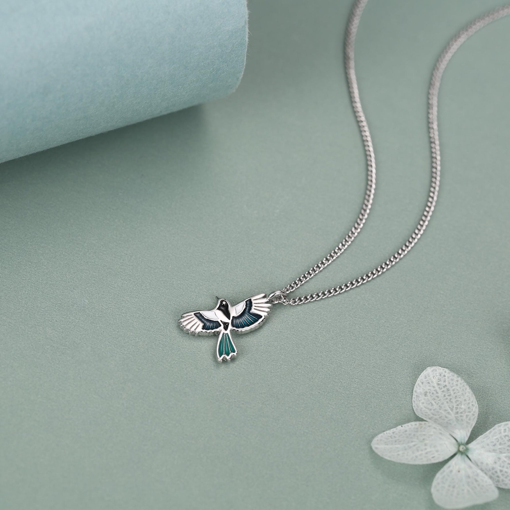 Sterling Silver Enamel Magpie Necklace