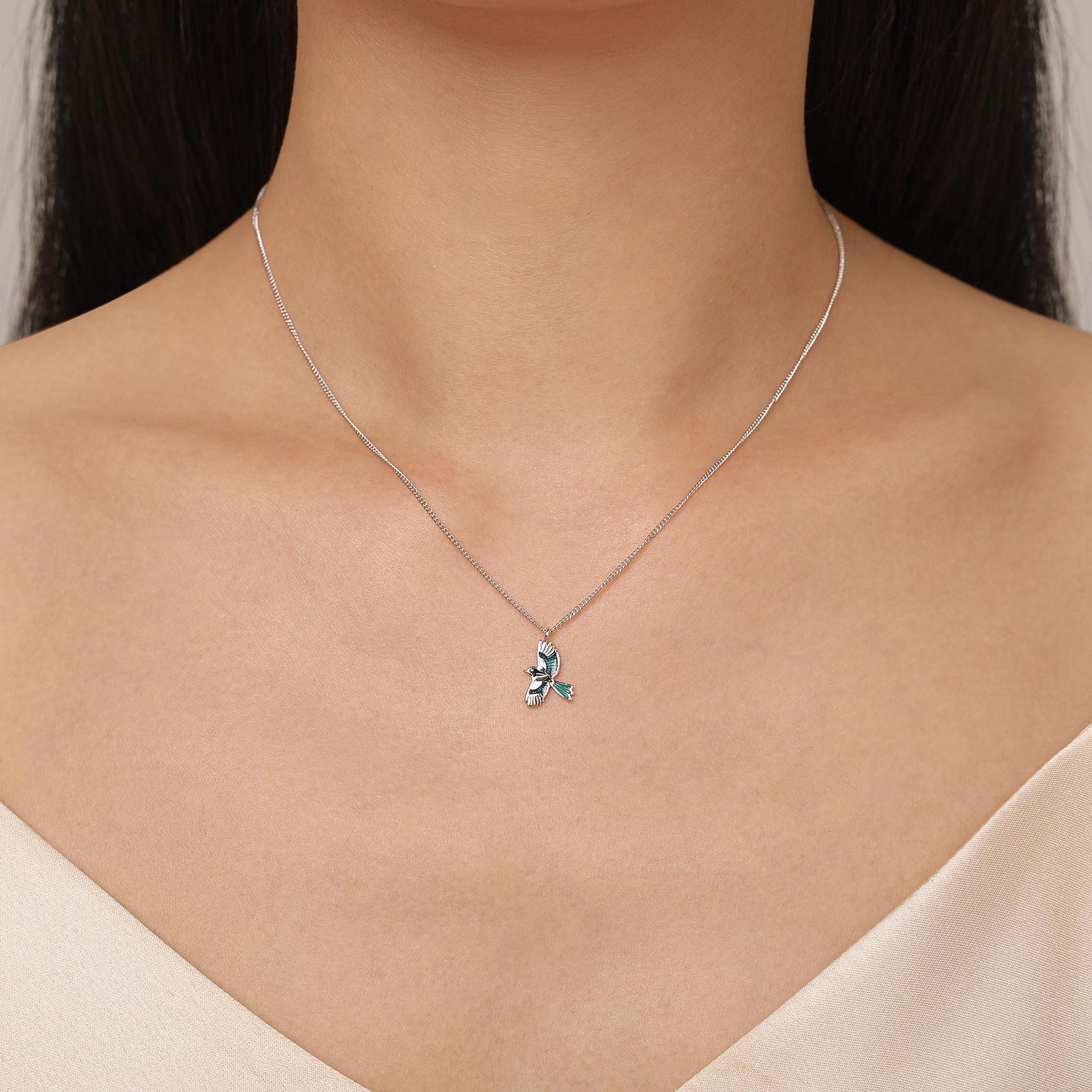 Sterling Silver Enamel Magpie Necklace
