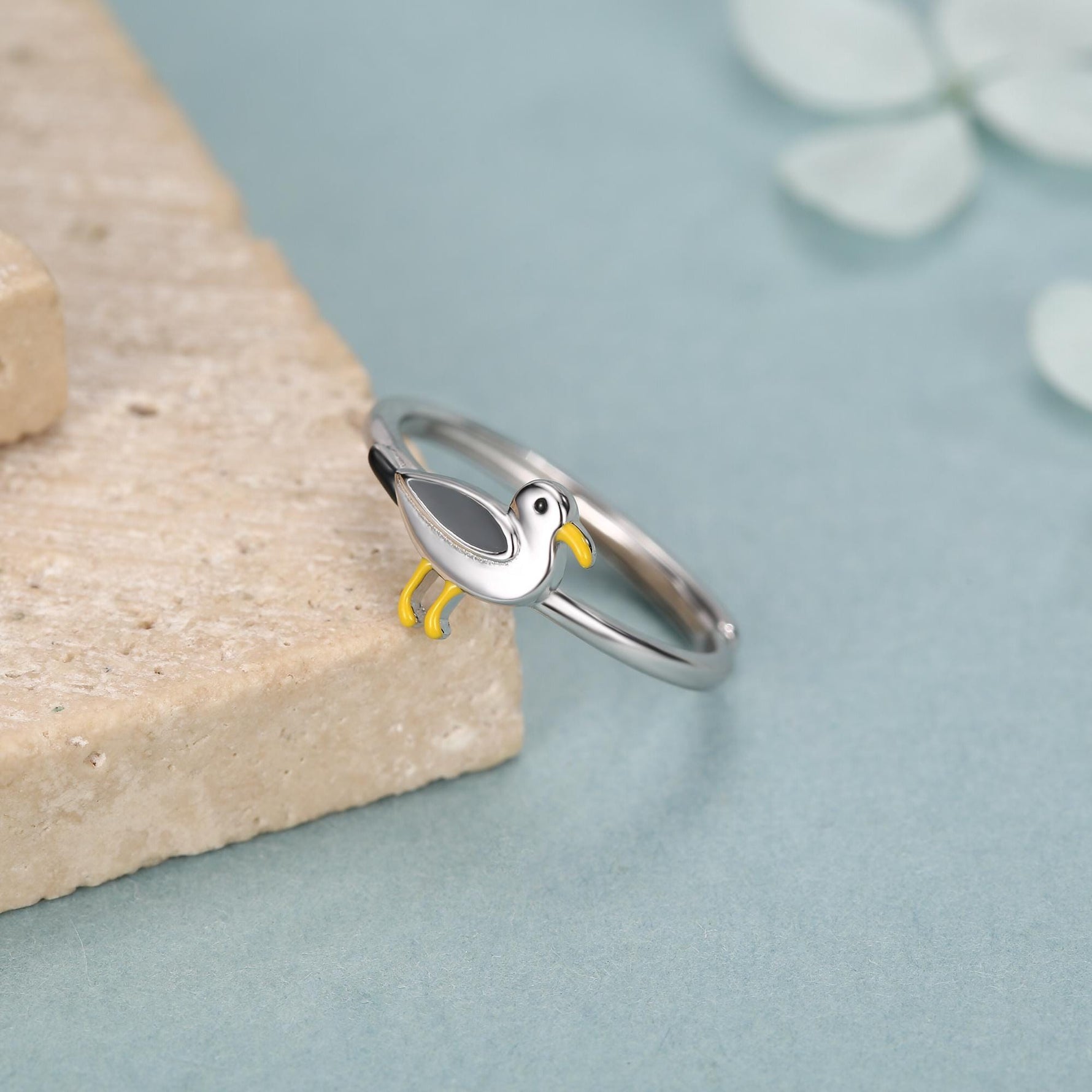 Sterling Silver Enamel Seagull Ring
