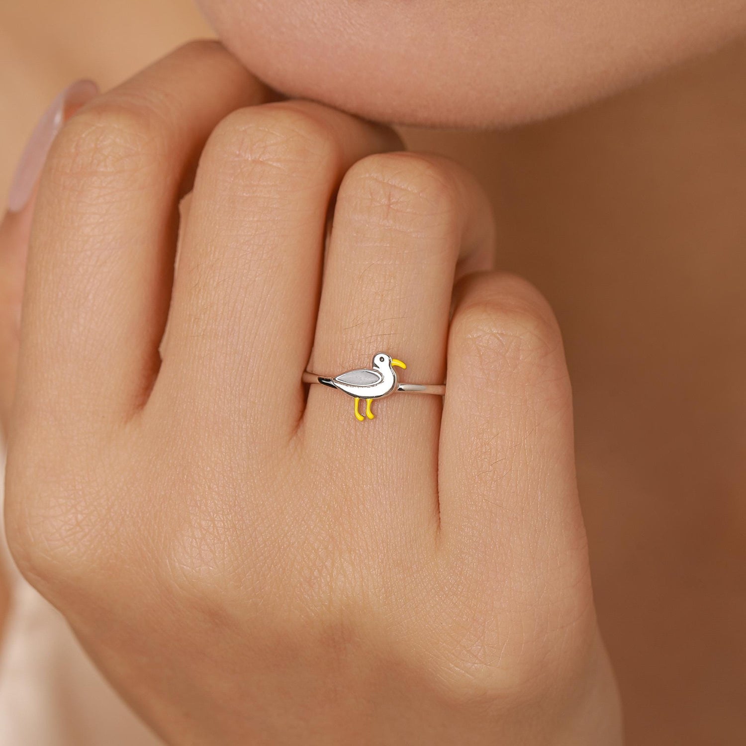 Sterling Silver Enamel Seagull Ring