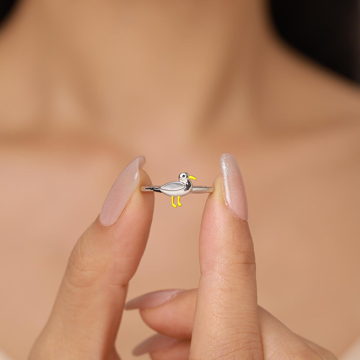 Sterling Silver Enamel Seagull Ring