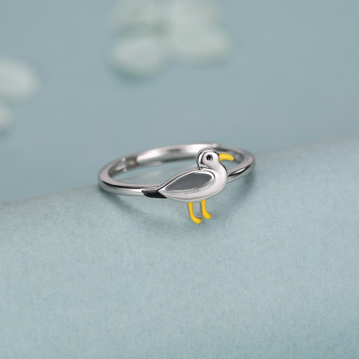 Sterling Silver Enamel Seagull Ring