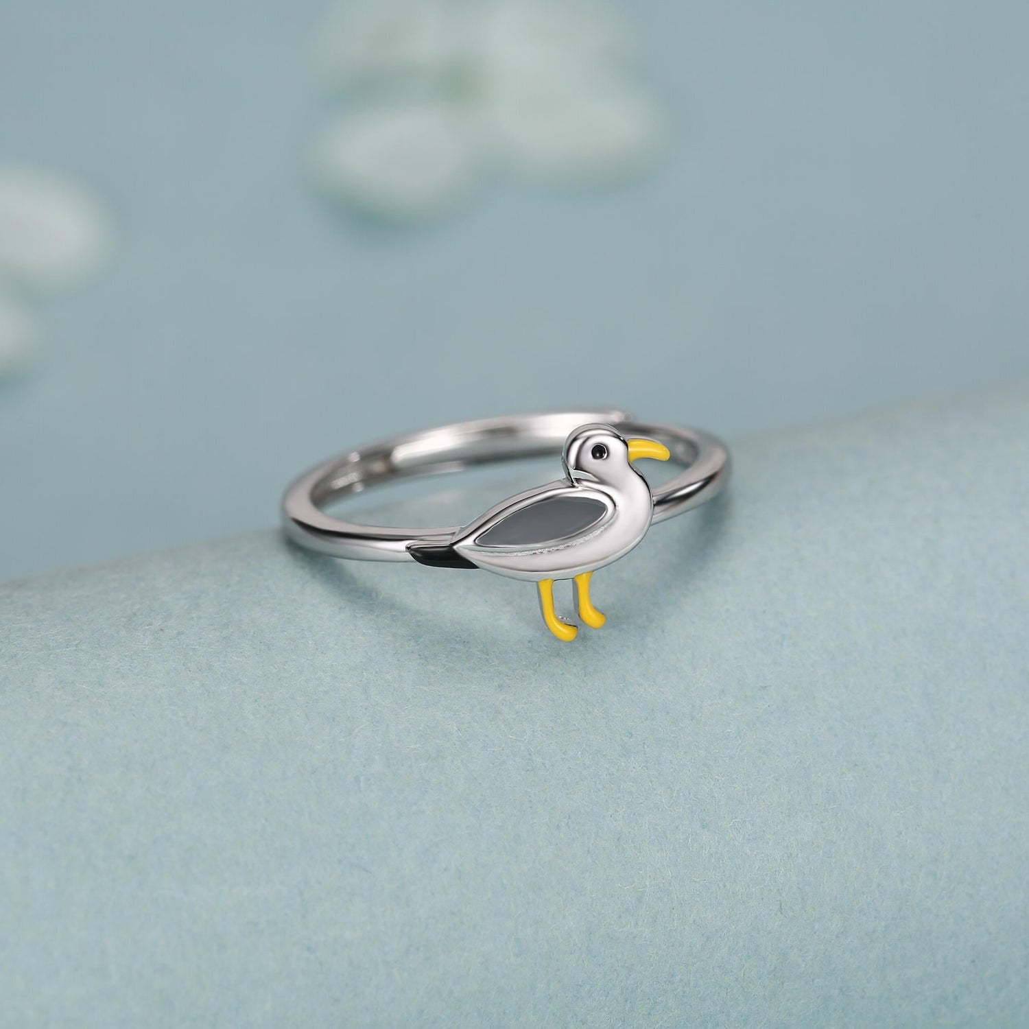 Sterling Silver Enamel Seagull Ring