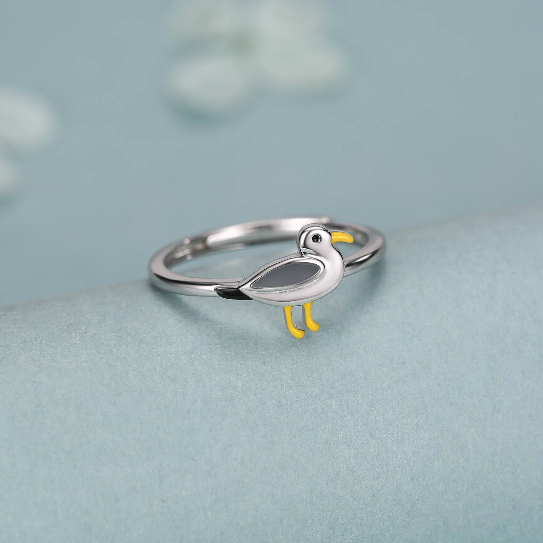 Sterling Silver Enamel Seagull Ring