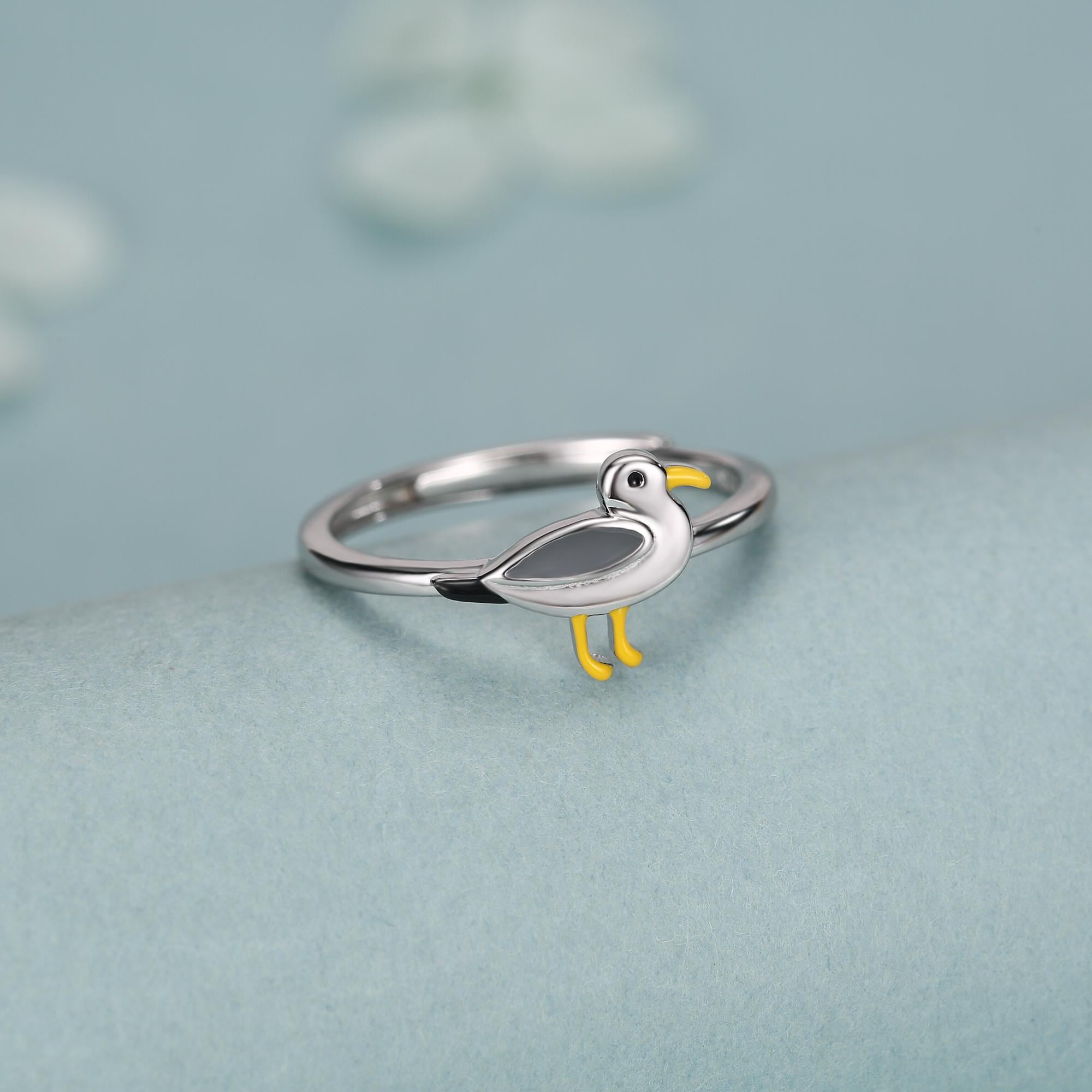 Sterling Silver Enamel Seagull Ring