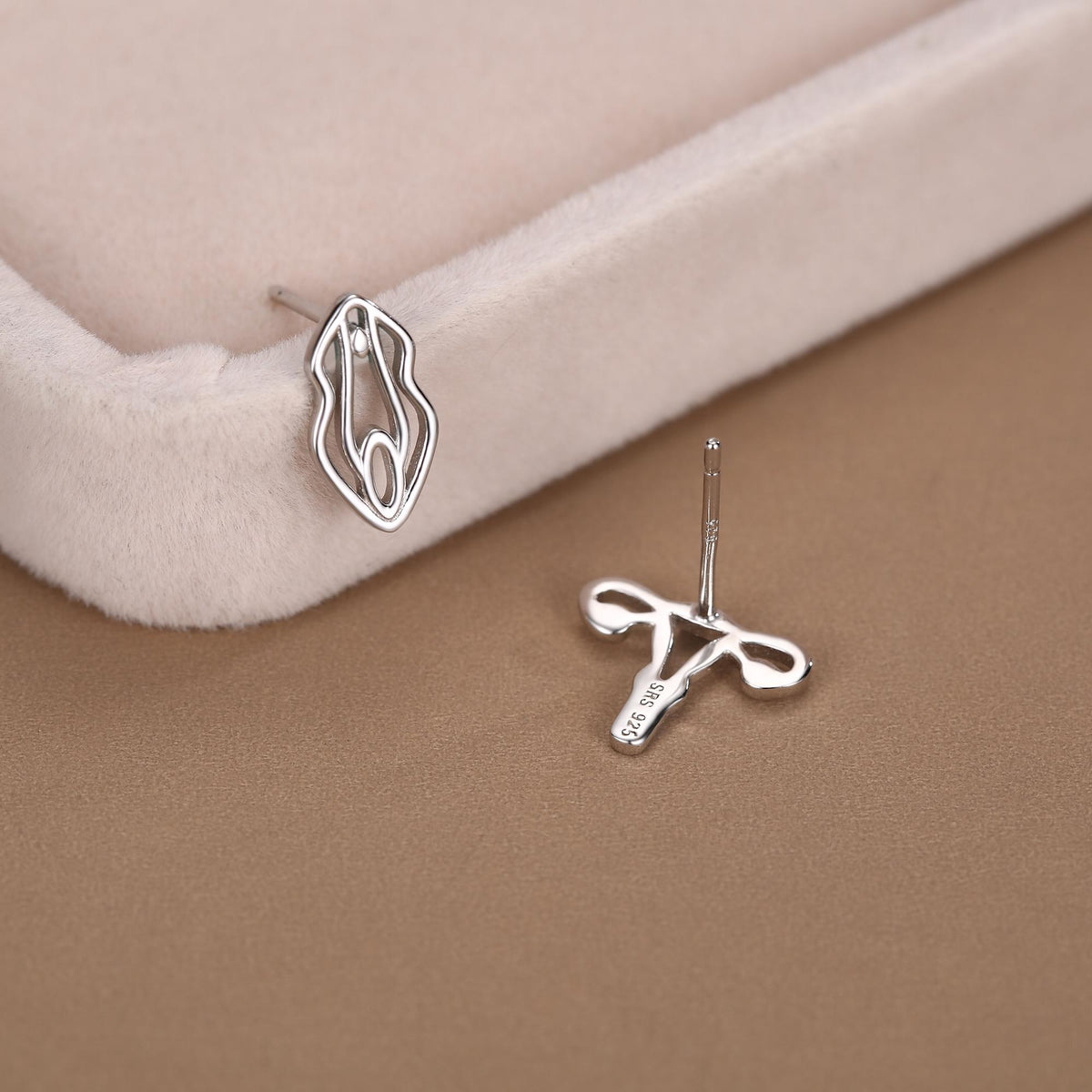Sterling Silver Female Anatomy Mismatched Stud Earrings