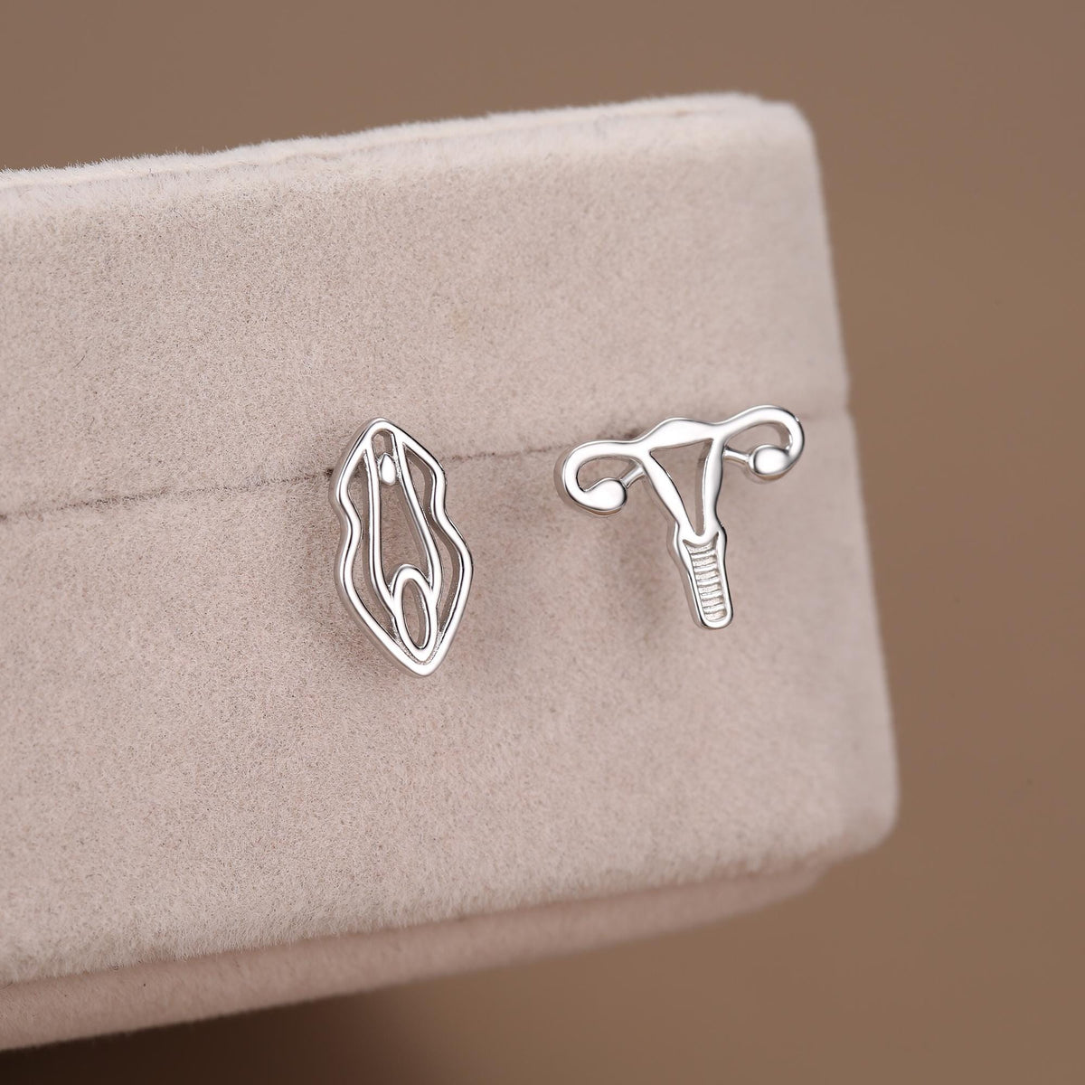 Sterling Silver Female Anatomy Mismatched Stud Earrings