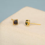 Black Opal Square Stud Earrings in Sterling Silver - Gold or Silver - Opal Cube Earrings - Petite Stud Earrings, Black Opal, Square Shape