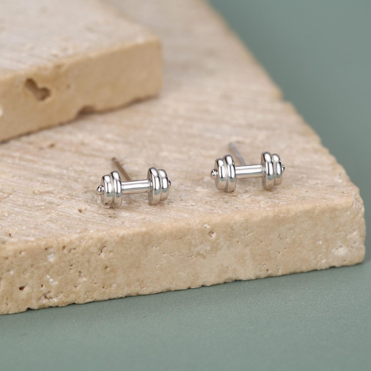 Sterling Silver Weight Lifting Dumbell Stud Earrings, Silver, Gold or Rose Gold, Fun Earrings, Exercise Lover Earrings