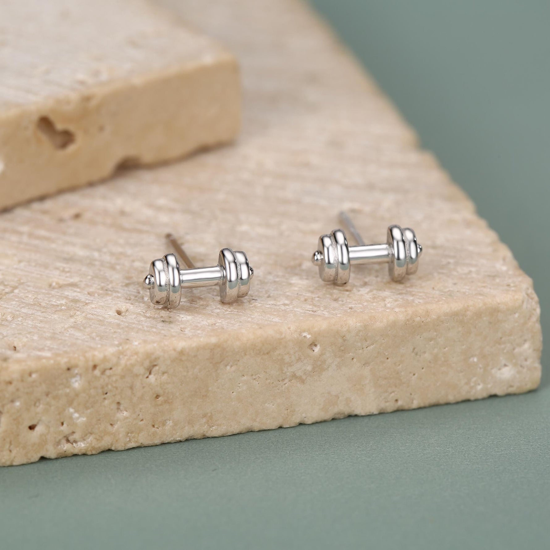 Sterling Silver Weight Lifting Dumbell Stud Earrings, Silver, Gold or Rose Gold, Fun Earrings, Exercise Lover Earrings