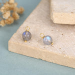 Genuine Labradorite Stone Beaded Huggie Hoop Earrings in Sterling Silver, 6mm Labradorite Hoops, Detachable Charms
