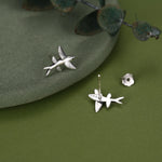 Very Tiny Flying Fish Stud Earrings in Sterling Silver, Silver or Gold or Mixed Tone, Cute Flying Fish Earrings