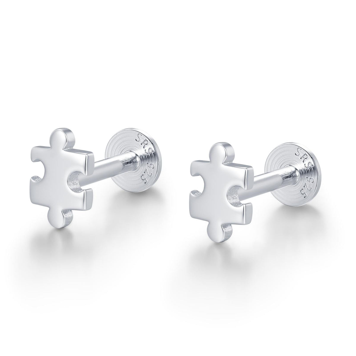 Sterling Silver Puzzle Piece 16G Flat Back Earrings