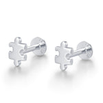 Sterling Silver Puzzle Piece 16G Flat Back Earrings