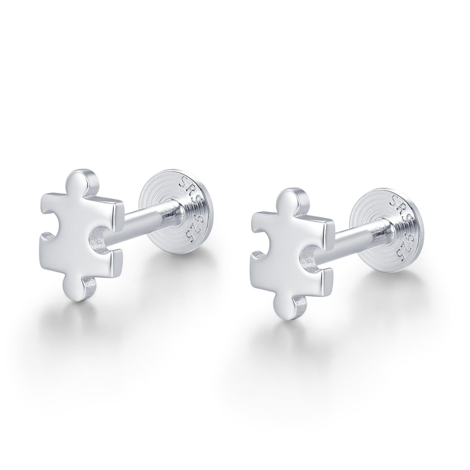 Sterling Silver Puzzle Piece 16G Flat Back Earrings