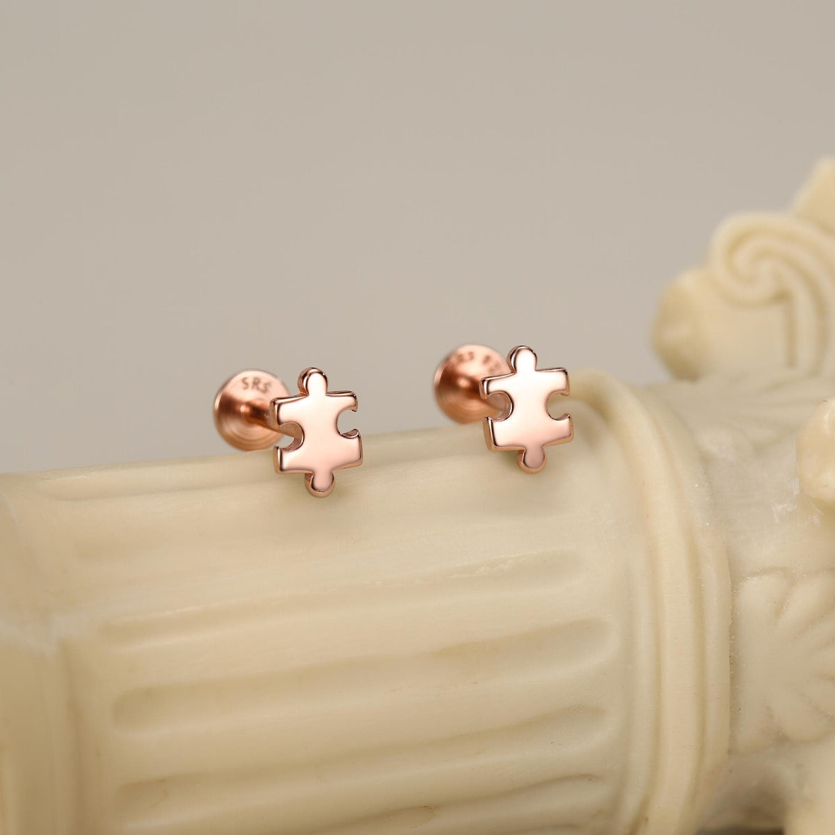 Sterling Silver Puzzle Piece 16G Flat Back Earrings