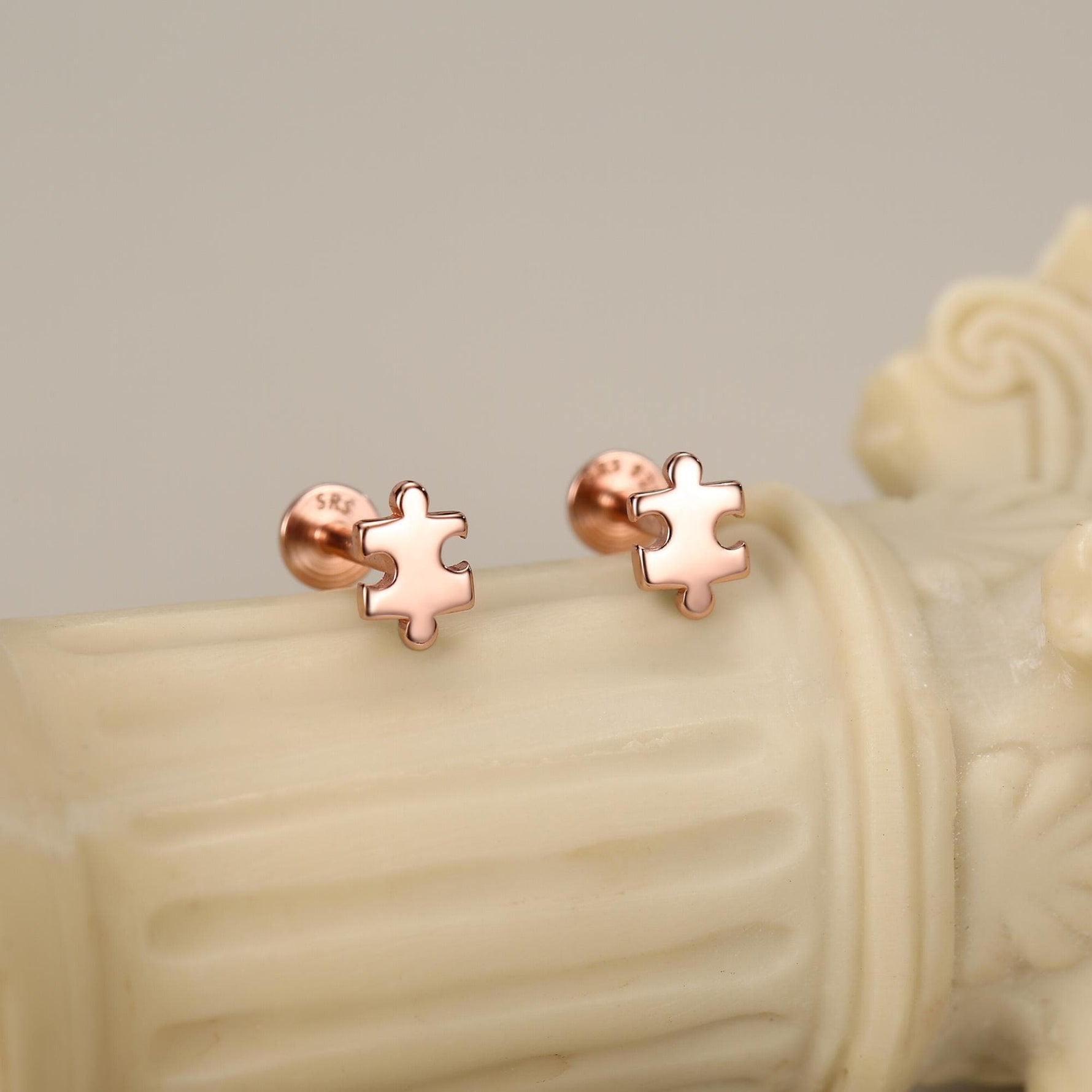Sterling Silver Puzzle Piece 16G Flat Back Earrings